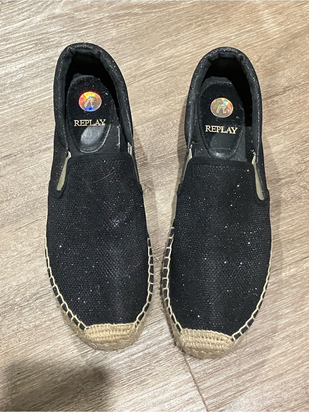 REPLAY Black glittery Espadrille Slip-On Shoes 38